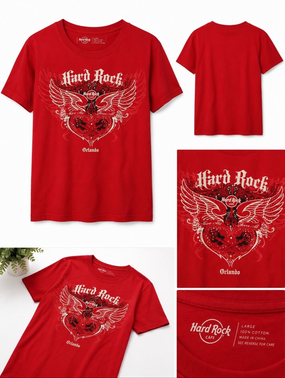Hard Rock Cafe Womens Red Winged Heart Graphic Tee